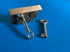 Vintage Brass Cabinet Till / Door Lock Left Hand 50mm X 38mm X 12mm + 2 Keys.