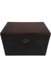 Antique Handcrafted Chinese Wooden Tea Caddy Box with Floral Design Inlay c 1880