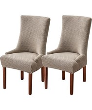 Set of 2 Khaki Wingback Dining Chair Covers Slipcovers Stretch Washable