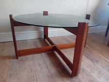 Superb 1970's MYER Mid-Century Smoked Glass & Teak Drinks/Cocktail/Coffee Table