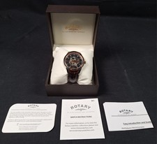 Rotary Men's Automatic Skeleton Mechanical Brown Leather Strap Watch GS03715/04