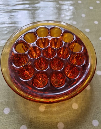 Amber glass flower frog - glass,
