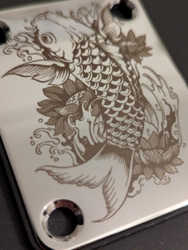 Custom guitar neck plate - guitar, koi