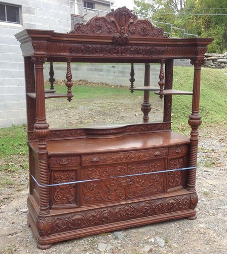 Victorian carved oak hooded - victorian,