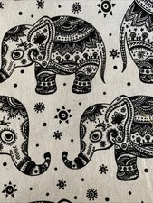 Cotton Duck Mandala Elephant Design Fabric Remnant At Least 100x50cm