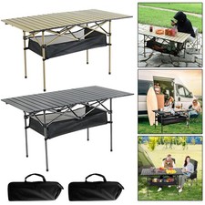 Foldable Camping Table Height-Adjustable Roll-up Picnic Table with Storage Bag~