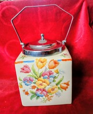 Coronet Ware Vintage  Parrot & Company Biscuit Barrel 1930's Embroidered Pattern