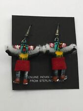 Vintage Native American carved Kachina doll earrings - silver hooks
