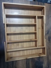 Kitchen cutlery utensil tray organiser extendable  Drawer Brown wooden bamboo