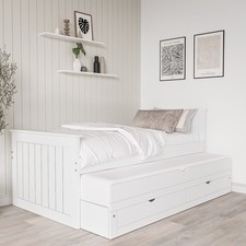 Single Bed White Wooden with Trundle Bed and 2 Drawers