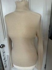 New Lisa Lancy Roll Neck 75% Cashmere Jumper 8/10 Beige Fine Rib Ply L/Sleeve