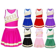 UK Kids Girls Cheer Leader Costume Two-Piece Students Cheerleading Uniform Dress