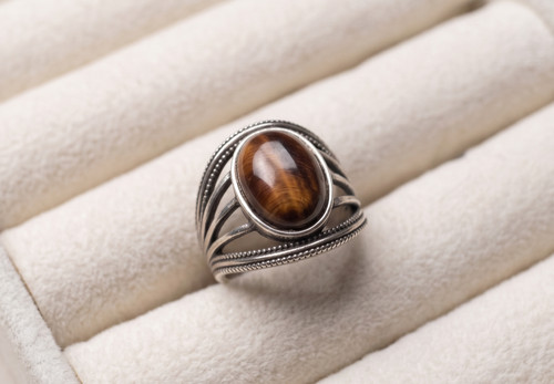 Natural tiger eye ring silver - natural,