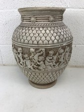 Large Vintage Ceramic Floor Vase  (suggest Indoor) Features Cherubs 17" x 13"
