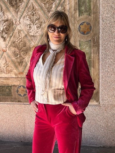 Raspberry red velvet suit - , 12