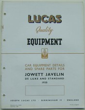 Jowett Javelin Saloon 1950 Illustrated Lucas Spare Parts List