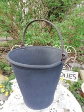 Large Vintage Vulcanised Rubber Bucket Iron Handle Garden Planter Pot Watertight