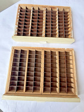 Vintage Painted Wood Pair Of Letterpress Print Divided Drawers With Metal Handle