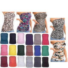 New Womens Ladies Vest Strapless Ruched Sleeveless Boob Tube Bandeau Top 8-26