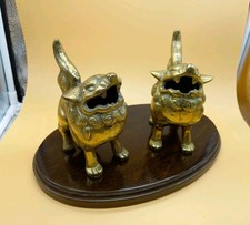 Pair Antique Brass Kylin Foo Dogs