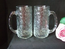 Pair of Ravenhead Siesta Glass Tankards Bark Effect 1970s