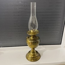 Vintage Brass Made In England Duplex Oil Lamp With Chimney Shepards Hut Lamp