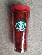 Starbucks Acrylic Tumbler 16oz/473ml Red With Gold Sparkle Christmas Travel Mug
