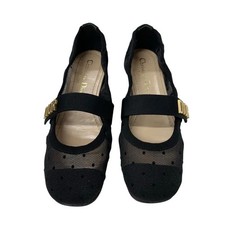 Christian Dior BABY-D Flat Shoes Mesh Fabric Black Gold Logo Polka Dot Size 35
