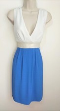 Axara Blue White Grecian V Neck Cocktail Dress 40 10 12 New £169