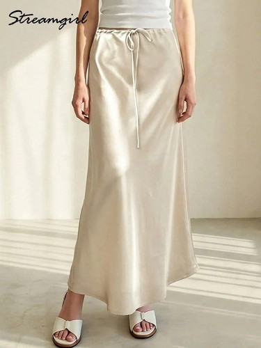 Women satin maxi skirt high - women,