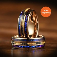 Wedding/Promise Ring for Men, Real Meteorite & Sandstone Rose Gold Tungsten Band