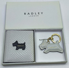Radley grey leather keyring & card ID travel pass holder wallet in gift box NEW