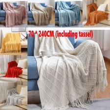 70*240CM Soft Woven Cotton Throw Sofa Chair Bed Blanket With Tasseled Edging Hot