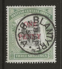 NYASALAND SG53 1d on 3s Black