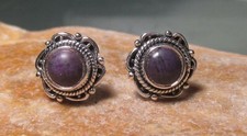 Sterling silver 5mm round cab SUGILITE STUD earrings. Gift bag.