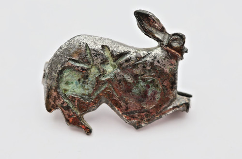 Roman silvered rabbit brooch - roman,
