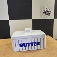 RARE Vintage Hornsea Blue Striped Butter Dish with Lid Retro Kitchenalia