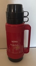 ORIGINAL VINTAGE 1 LTR MONDIAL RED THERMOS VACUUM FLASK with 2 CUPS 