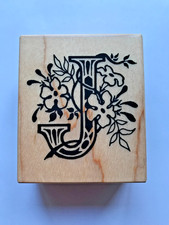 PSX F-1109 1993 J initial floral botanical Rubber Stamp Wooden - Made in USA