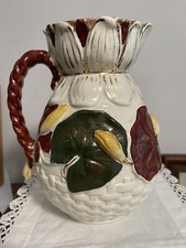 Rare Antique Majolica Parian Ware Minton Lotus Lily Pad Pitcher Hand Painted