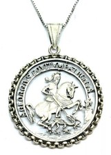 Vintage 800 Silver St George & Dragon Cutout Pendant Necklace 10.1 grams