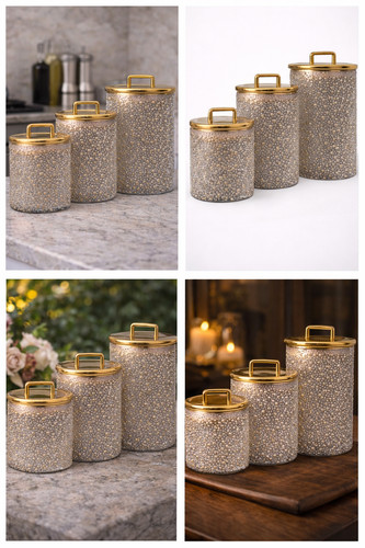 Grey gold kitchen - kitchen, canisters
