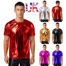 UK Metallic Shiny Short Sleeve Round Neck T-shirt for Club Show Performance Tops