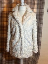 Red Herring Size 10 Cream Long Faux Fur Jacket Excellent Condition