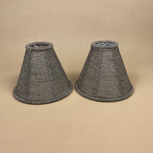 Silver beaded lamp shades - silver, pair