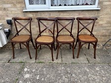 Set of 4 Rattan Crossback Bentwood Kitchen Dining Chairs 