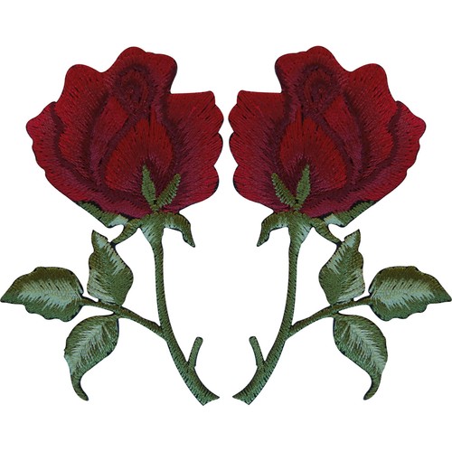 Pair red roses patches iron - of,