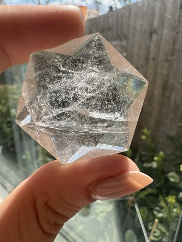 Faceted smoky quartz hexagram - smoky,