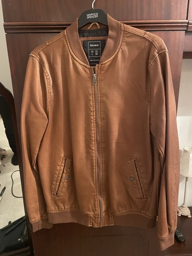 Tan leather pull bear bomber - leather, pull&bear