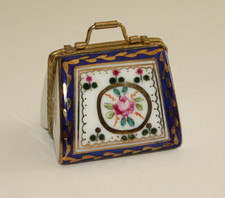 Vintage Limoges Style Ceramic Trinket Box Floral Rose Design, Handbag Shape.VGC